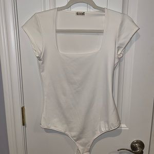 Free People White Square Neck Bodysuit
